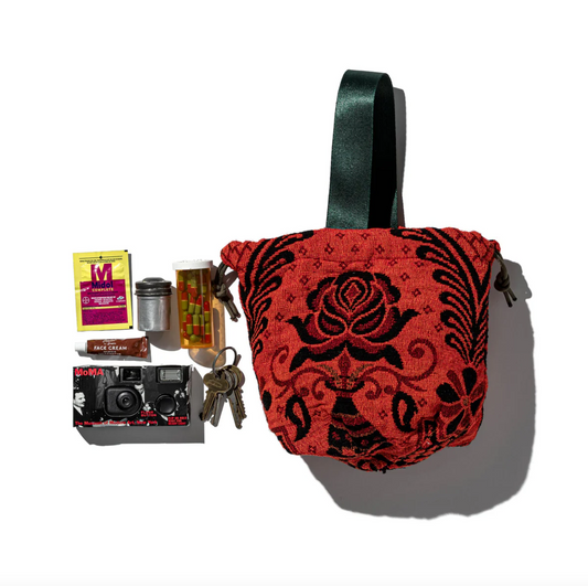 Jacquard Fabric Drawstring Bag / Orange