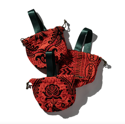 Jacquard Fabric Drawstring Bag / Orange