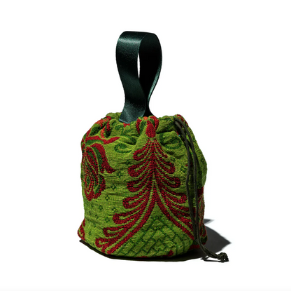 Jacquard Fabric Drawstring Bag / Green