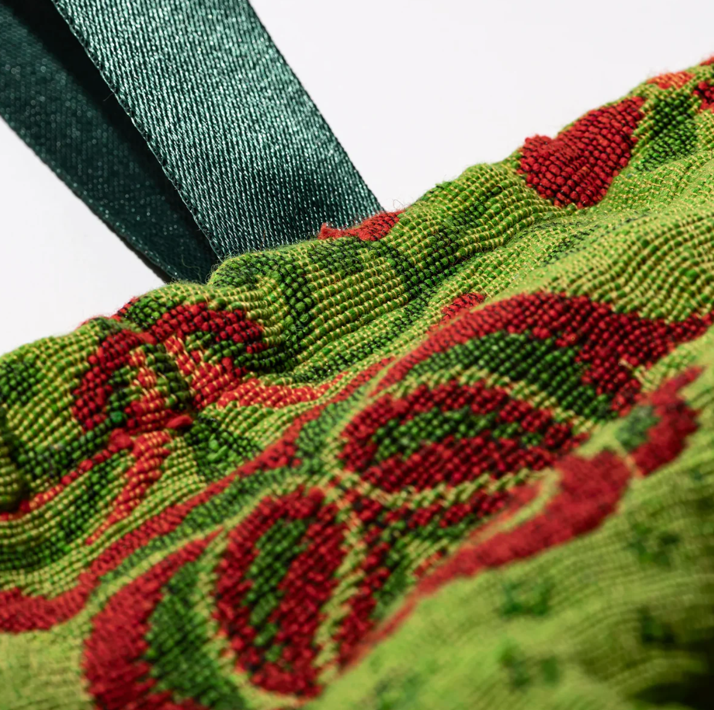 Jacquard Fabric Drawstring Bag / Green