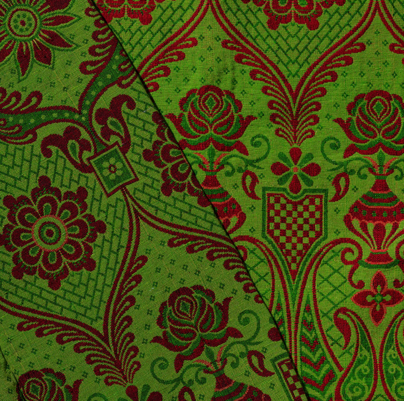 Jacquard Fabric Drawstring Bag / Green