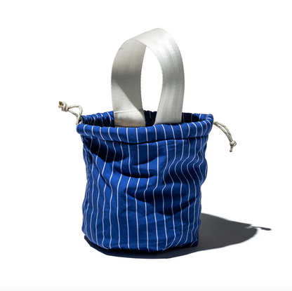 Shirt Fabric Drawstring Bag / Blue Pencil Stripe