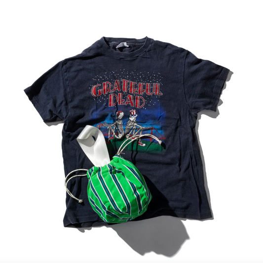 Shirt Fabric Drawstring Bag / Green Stripe