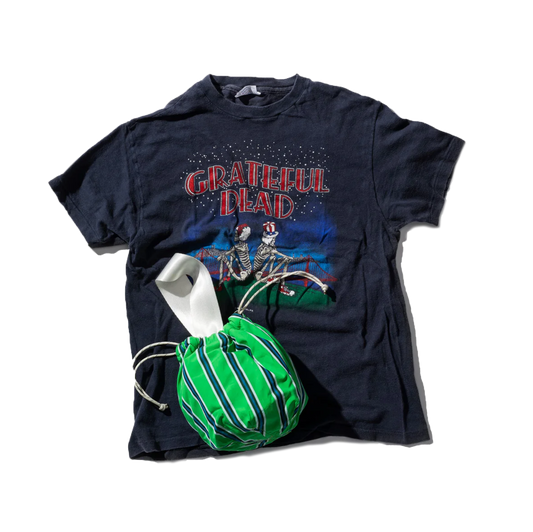 Shirt Fabric Drawstring Bag / Green Stripe