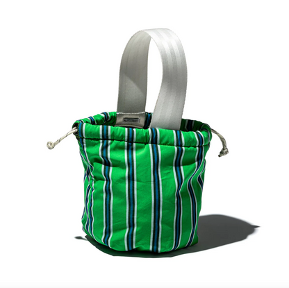 Shirt Fabric Drawstring Bag / Green Stripe
