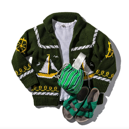 Shirt Fabric Drawstring Bag / Green Stripe