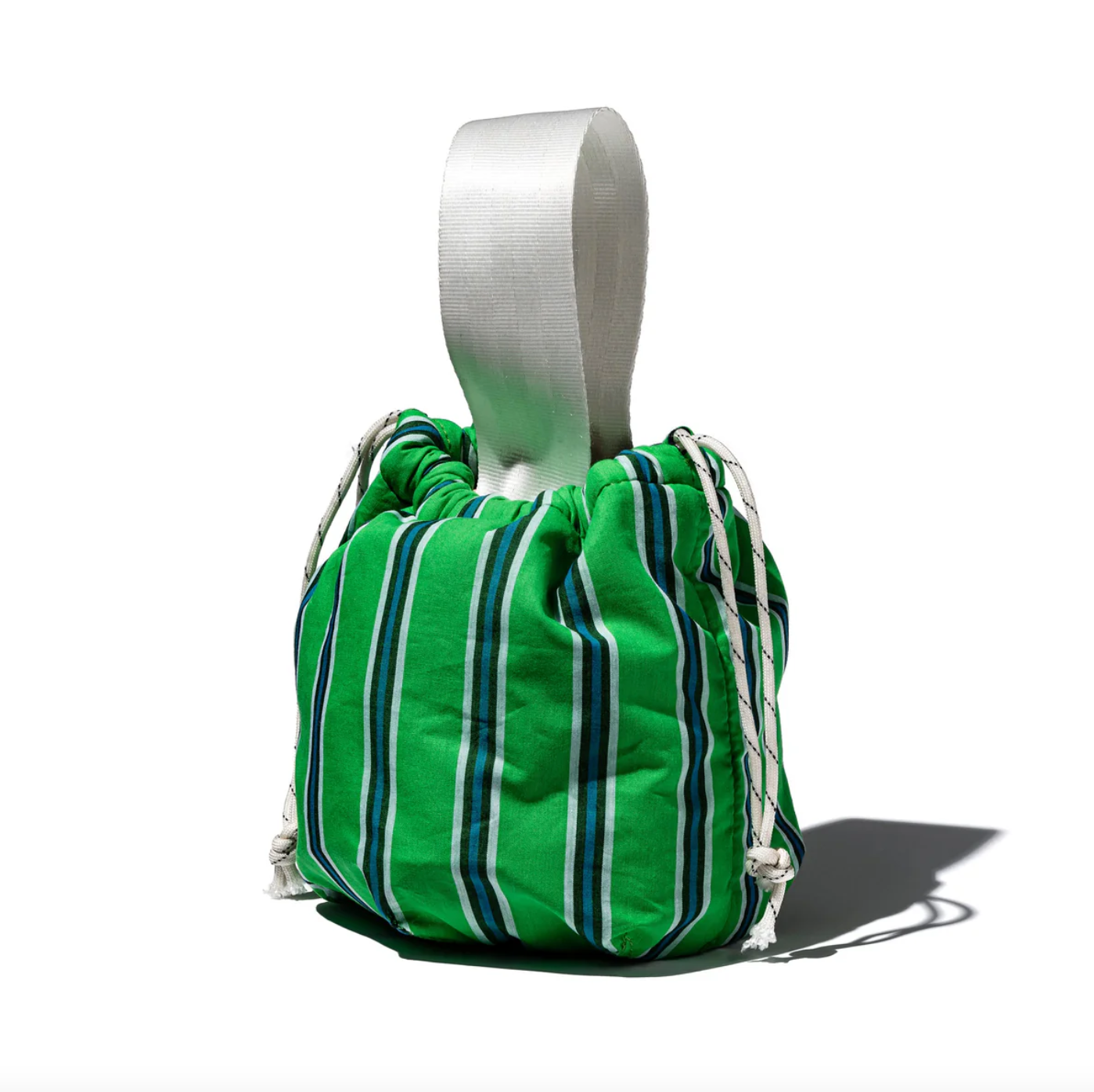 Shirt Fabric Drawstring Bag / Green Stripe